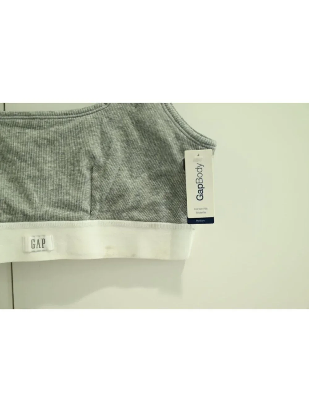NWD GapBody Cotton Rib Bralette Sz M Grey Wireless Pullover Lounge Bra Stretch